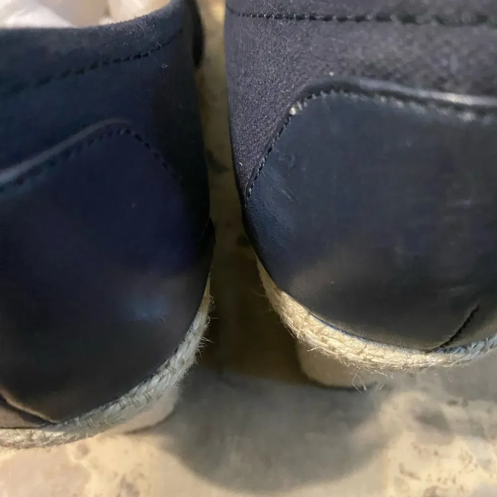 Michelle D Navy Peep Toe Espadrille Wedges, size 9